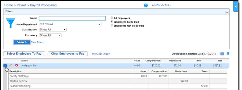 On the Payroll Processing page you can see each of the employees to be paid with a quick summary of each person s hours,