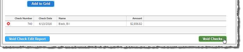 Once you have the checks added to the grid, then click the green Void Checks button to reverse these entries in Payroll and send