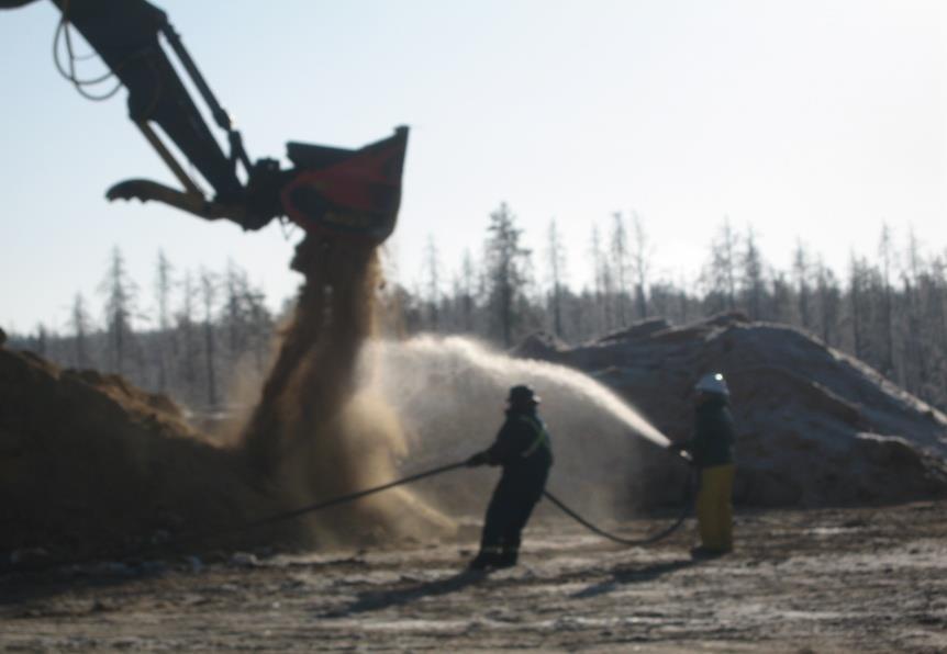 2.2 Oil & Gas Site Soil Remediation, Northern SK, CANADA: The following photograph shows an I-ROX spray application at a remote site in northern Canada (only accessible by ice roads in the winter) in