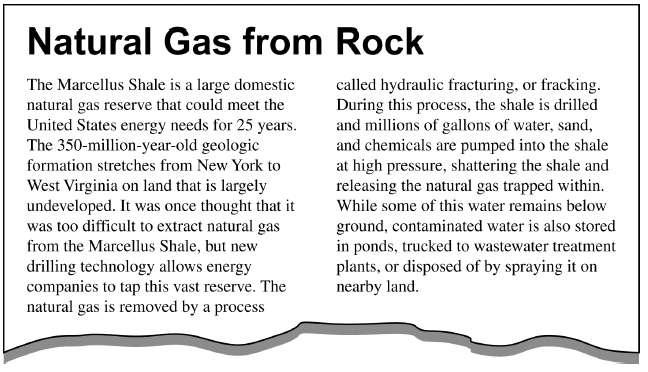 Read the following article from the Fremont Gazette and answer the questions that follow. (a) Identify and describe TWO water-related environmental problems associated with fracking.