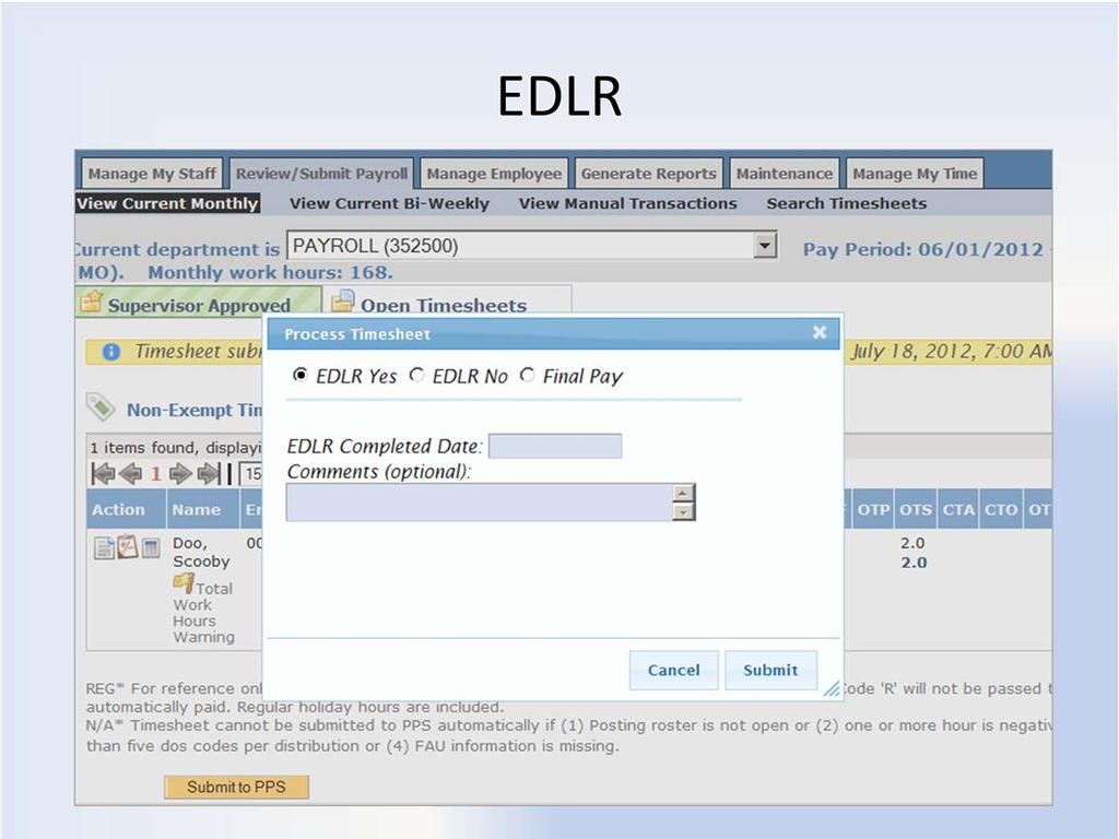 EDLR There are occasions when the DTA may not want a timesheet to be processed directly to the IDTC Roster, but prefer another method of processing the timesheet data.