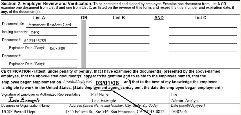 SECTION 2 - EMPLOYER REVIEW AND VERIFICATION The employee must present original documents that establish identity and employment authorization within 3 business days of the date employment begins.