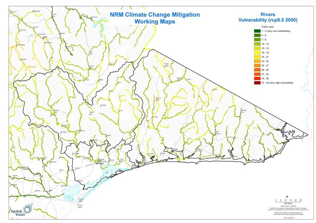 East Gippsland Climate Change Adaptation and Mitigation Plan Figure 19. Vulnerability assessment results: Rivers vulnerability (RCP 8.