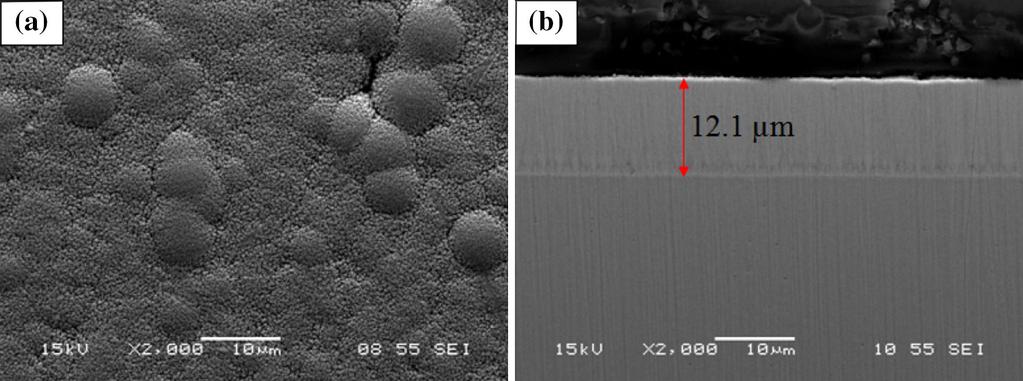 As-deposited Ni Sn P layer: (a) surface morphology; (b) cross-sectional micrograph. Fig. 3.