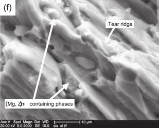 It is known that the fracture behavior of the alloy is quasicleavage fracture, and some tear ridges still retain.