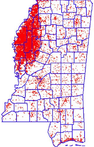 Water Use Permits in Mississippi Yazoo Water Management District (2009) Over 16,000 ground water permits (wells >6-in) in alluvial aquifer plus ~