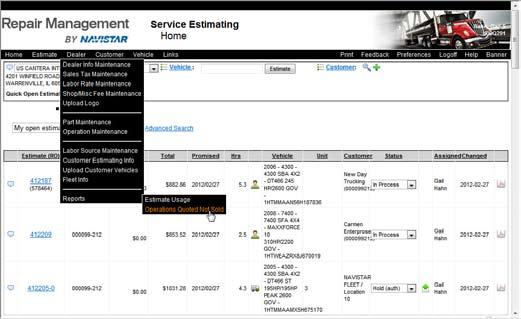 Service Portal: Managing Your Business for Service Managers LESSON 3 Operations Quoted Not Sold You ll find the Operations Quoted Not Sold Report in the Dealer menu of the Repair Management System.