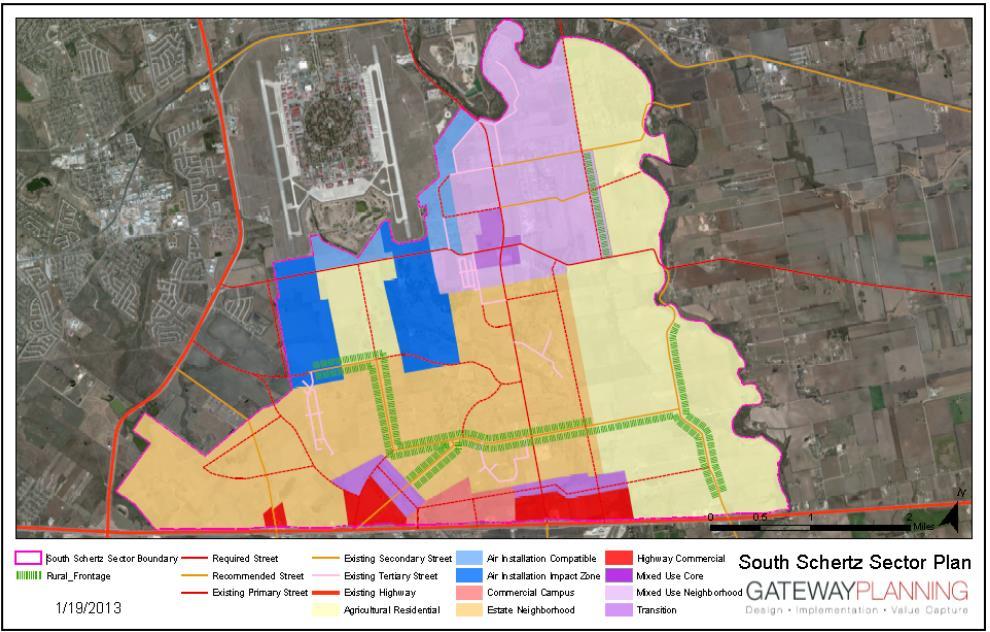 Analysis of existing land use patterns was prepared based on Schertz s 2013 Sector Plan and 2002 Comprehensive Plan,