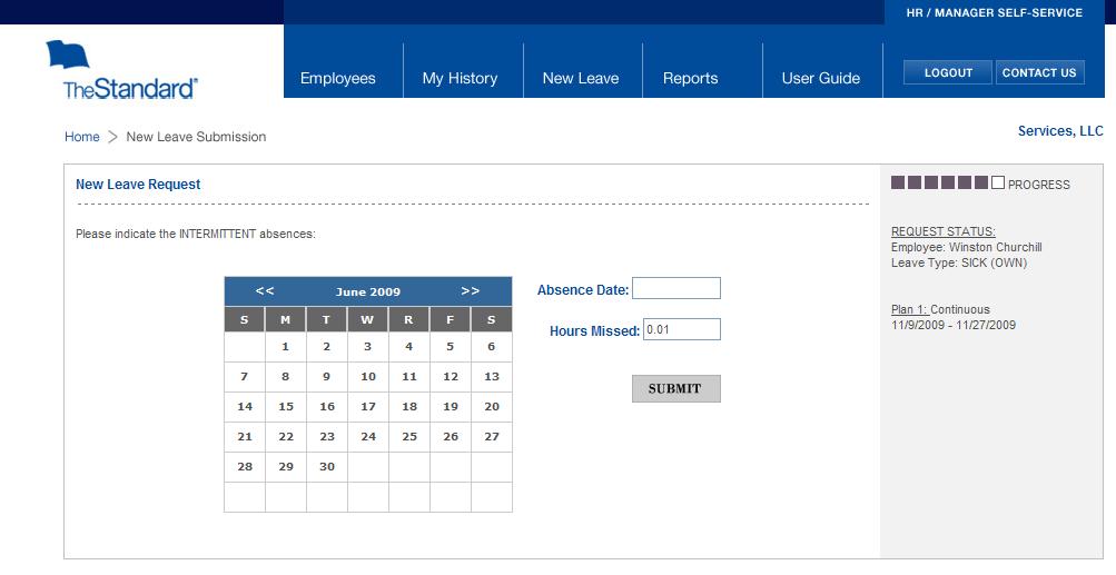 (b) Select the end date of your leave using the calendar. (c) Click Submit. To change the month of the calendar, use the arrows located by the month s name.