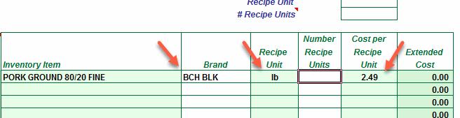 Manually enter the Number of Recipe Units for the specific Menu Item you are creating.