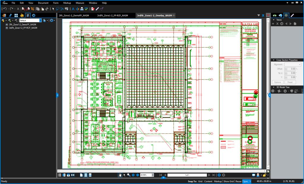 3D PDF: Comparing Changes Separate drawings can be compared with