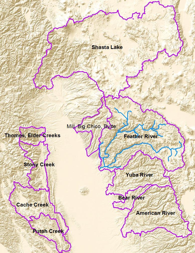 Sacramento Sub watersheds Ten separate