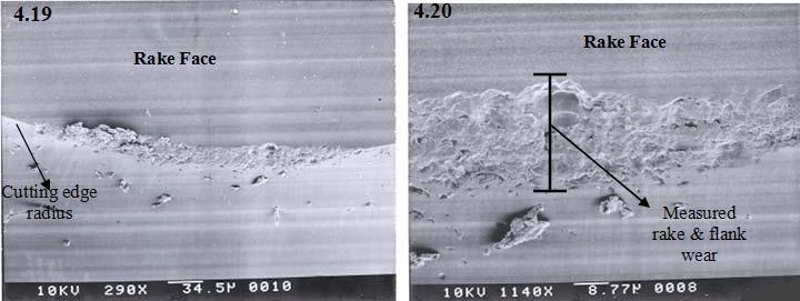 Results (SEM images of tool wear) Tool was used for pass 1 (2µm depth & 30µm/rev feed) SEM images are used to measure tool