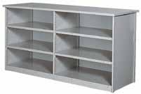 or stock-room use A smooth, extra heavy gauge reinforced counter top provides an excellent work surface Three standard Heavy Duty Hi-Performance Clipper shelves, adjustable on 1 centers, are used