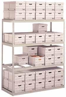 units are available; one that uses particle board (or another solid shelf deck material) and an all-steel unit with specially designed box supports Add-on units utilize a common Tee Post between