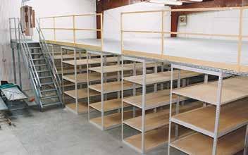 Deck-over unit provides an unrestricted work area A Shelving on both levels for high density storage B - Landings: Landings for stairs feature a heavy duty 1/8