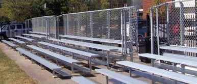to meet building and safety codes Low Rise Bleachers - 3 Row and 4 Row Low Rise Bleachers are available in 3 and 4 rows without a guard rail system The aluminum frames have a 6 rise and accomodate 12