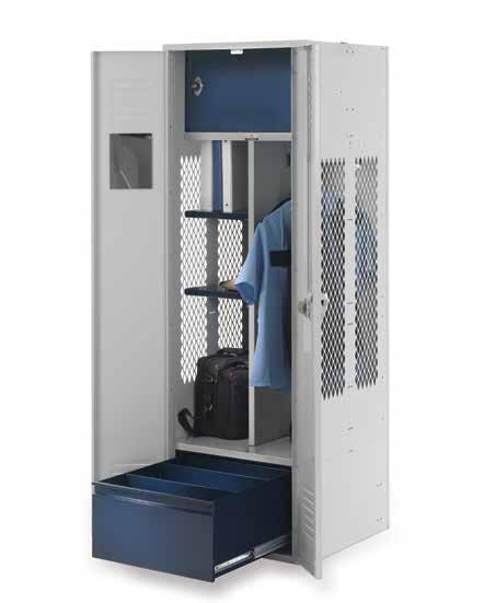 construction Integral channel base is standard on welded models Factory assembly available on KD models Double doors require less clear area in front of the locker to open 24 inch deep locker