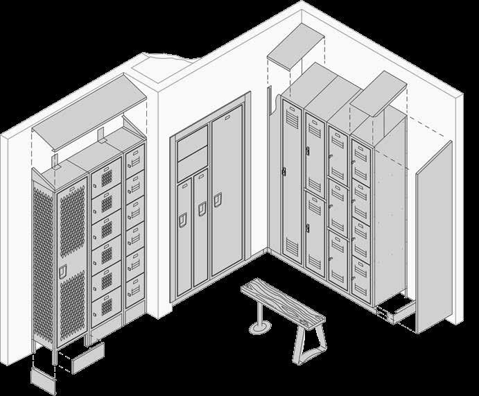 Steel Lockers Accessories The illustration below shows several locker groups with frequently ordered accessories O C B D A E F K I L J N M P Q R S T U V Z3 Z1 W Y Z2 X G H Key for Illustration A