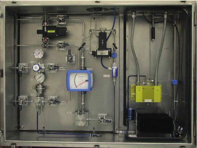 HFU UNIT OPTIMIZATION White Paper 5 HF acid field sample system detail, showing welded fast-loop sub-assembly, Hasteloy C and sapphire sample flow cell, and HF leak detection with