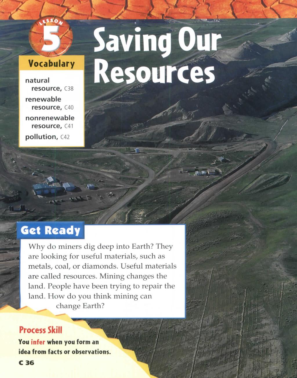 / ^ Vocabulary natural resource, C38 renewable resource, C40 nonrenewable resource, C41 pollution, C42 esources Why do miners dig deep into Earth?