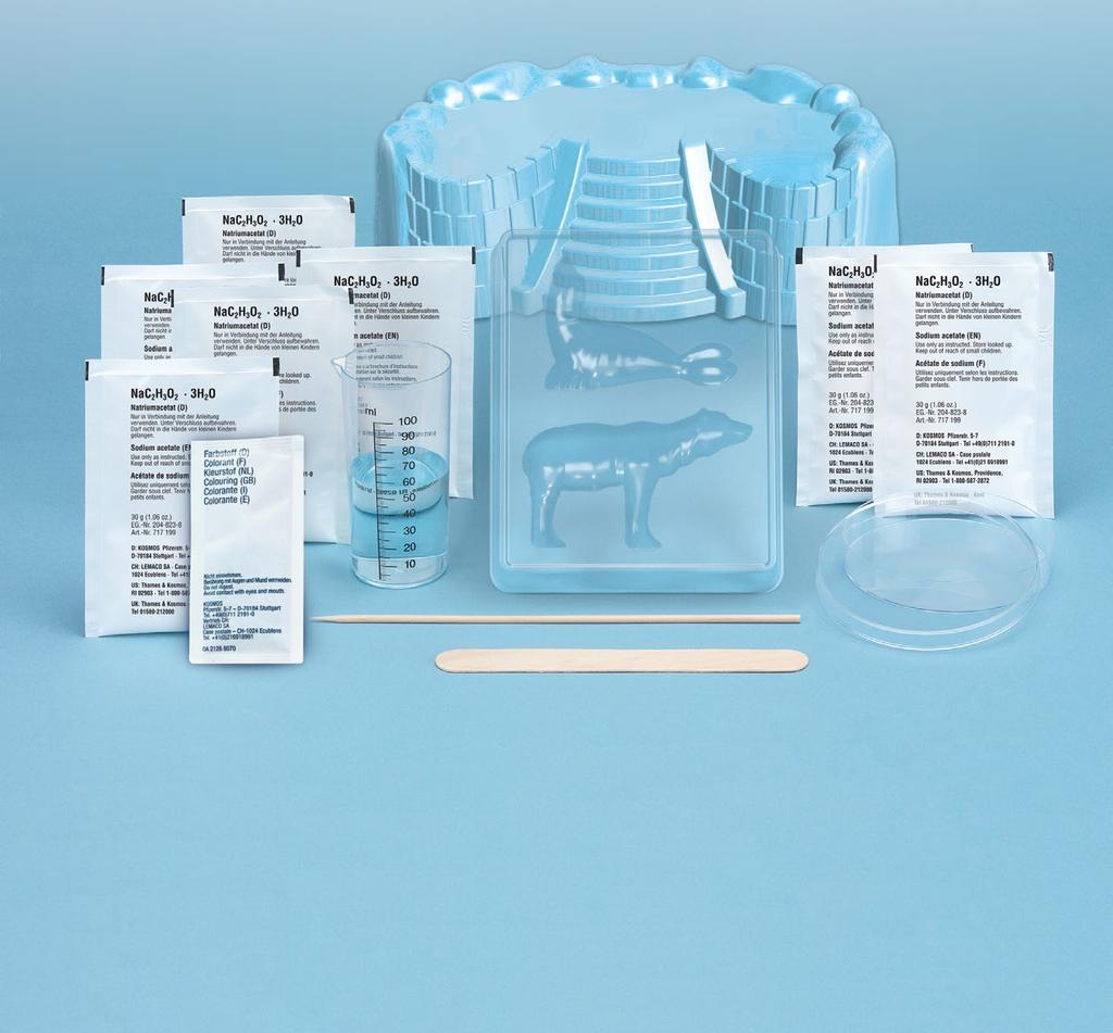KIT CONTENTS Please start by checking the labels on the sodium acetate packets to make sure you have the correct chemicals. 6 7 Packets of crystal salt, sodium acetate, approx. 0 g each, Item no.