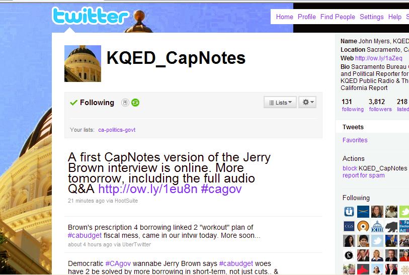 Twitter Take the Plunge John Myers, KQED I think the broader the focus of the tweets, the harder it gets.