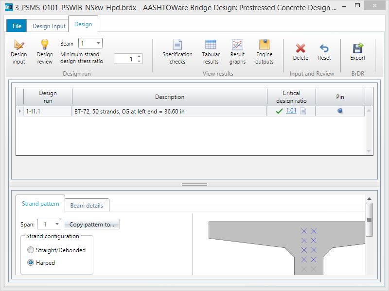 Select the Design tab and click on the Design input button to kickoff a design input run. The Design tab is composed of the Design ribbon, Design Run table and Design Review data.