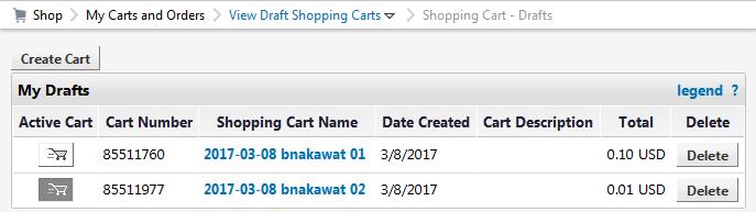 Select View Draft Shopping Carts 1. 2.
