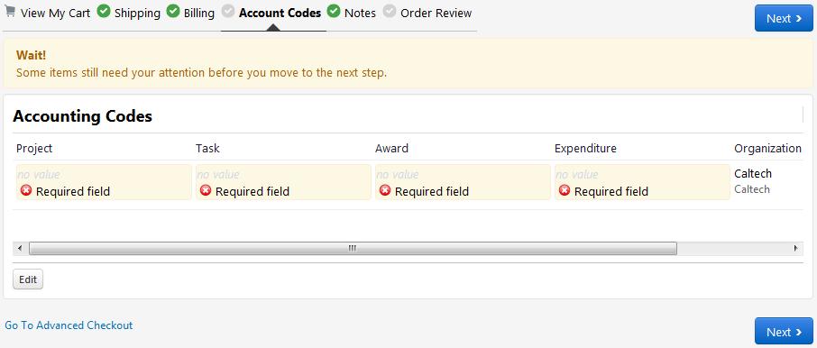 Draft Requisition Select Go to Advanced Checkout which will take you to your draft requisition summary.