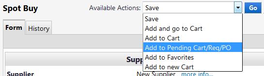 Select Add to Pending Cart/Req/PO from the Available Actions dropdown Important: DO NOT