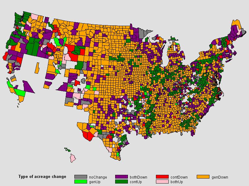 Change in CRP acreage from 2007 to 2013 : overall changes Counties where continuous and general acres are: Million acres % acreage # counties % counties bothdown both down 3.