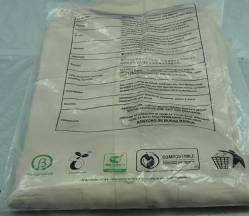 Garments packed in compostable bags Logo for compostable plastics from different standards Visual composting of bags in composting infrastructure