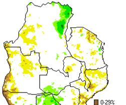 Using a water requirement satisfaction index based on satellite-derived data, Figure 3 gives a preliminary picture of what may be expected in terms of maize production.