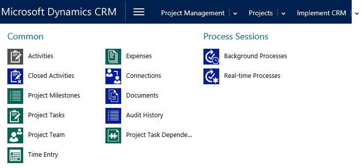 Crowe Project Management for Microsoft Dynamics CRM 11 Project Form Associated Relationships Project Milestones Project Tasks Project Team Time Entry Expenses View or create Project Milestones for