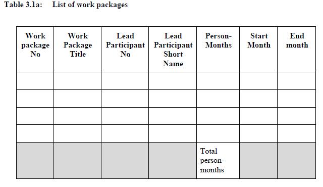 3.1 Work plan List of WPs Define