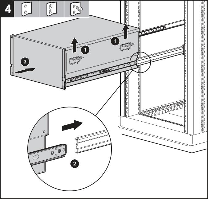 CAUTION: Be sure to keep the product parallel to the floor when sliding the server into the rails. Tilting the product up or down could result in damage to the slides.