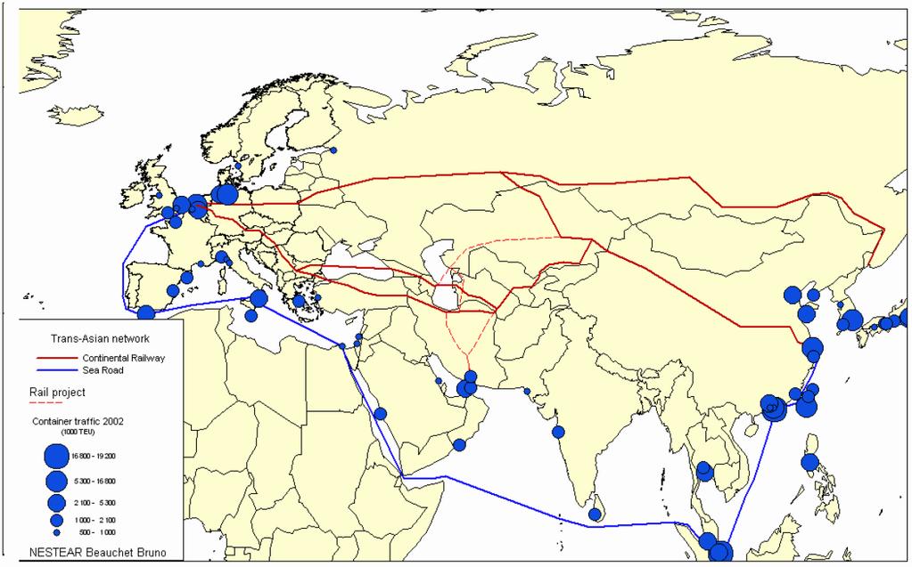 Container Traffic Routes At present more than 9% of the goods traded between the EU and the Asian Pacific are being shipped by sea. Development of transit routes in Eurasia, incl.