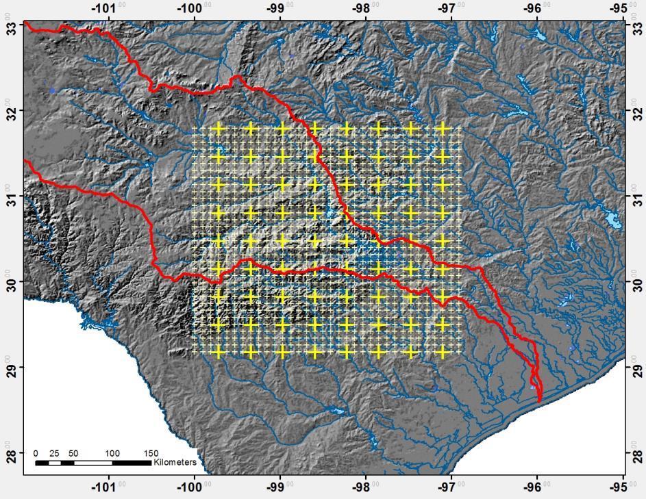 SMAP EASE-2 Grid: Middle Colorado Basin, TX Ideal Core Cal/Val Site: 36 km footprint (yellow) 7 stations (existing LCRA) 9 km footprint 2 cells each with 7 stations 3 km footprint 3 cells each