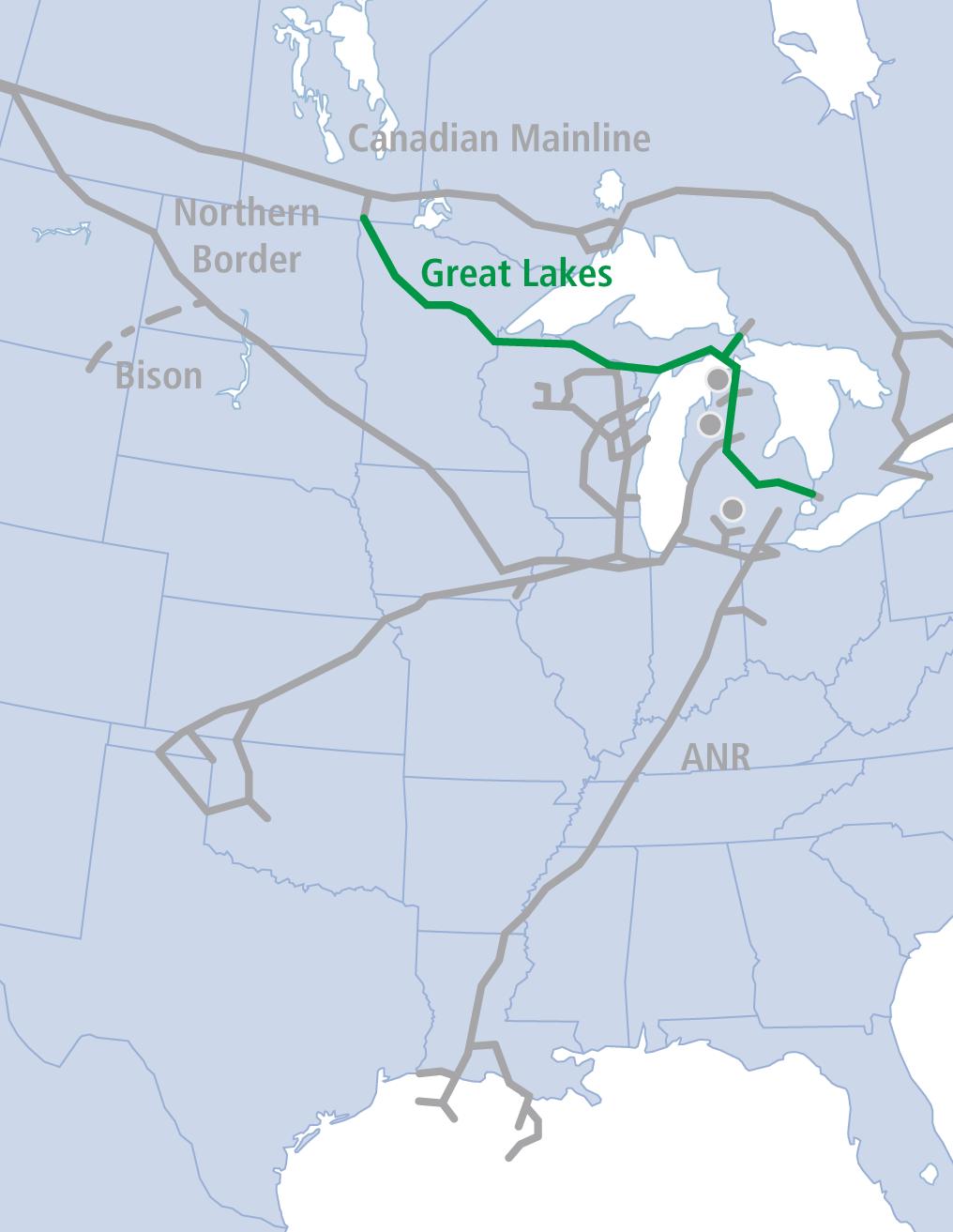 Great Lakes Gas Transmission Originating at Emerson, Manitoba - traverses Minnesota, Wisconsin, and Michigan Terminates at St.