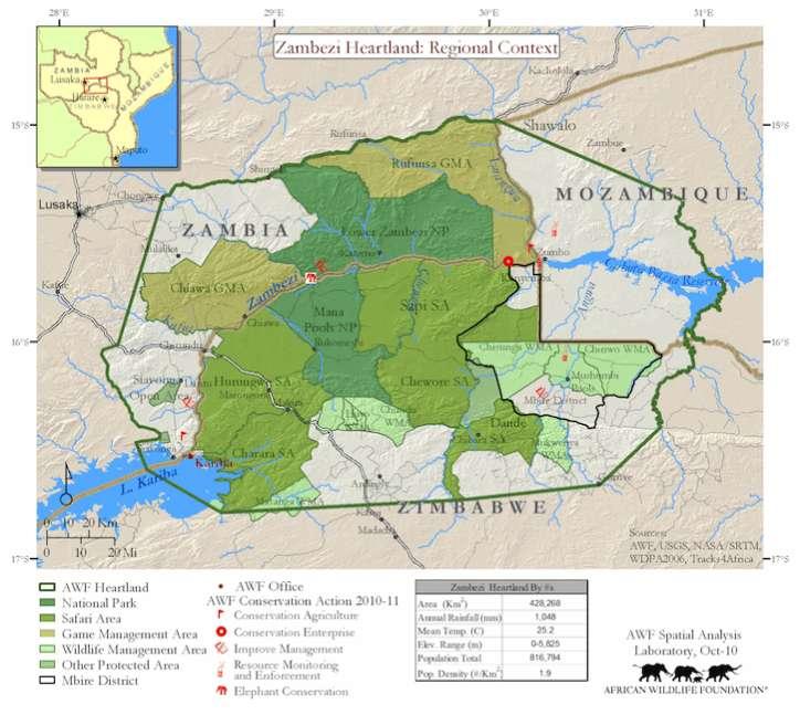 Case Study 3: Lower Zambezi heartland (Mozambique, Zambia and Zimbabwe) Land use and management compatible This area of Southern Africa is contiguous for wildlife but three different countries share