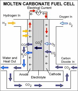Types of fuel cells Molten Carbonate Fuel Cell MCFCs are high-temperature fuel cells that use an electrolyte composed of a molten carbonate