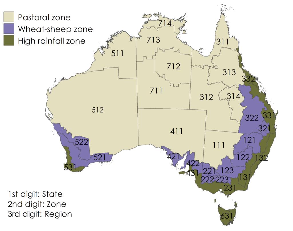 Map 5 Australian broadacre zones and regions Note: Each region is identified by a unique code of three digits.