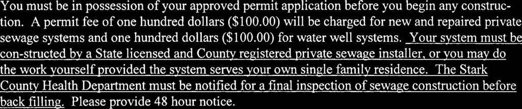 00) will be charged for new and repaired private sewage systems and one hundred dollars ($100.00) for water well systems.