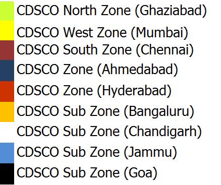 CDSCO Geographical location Zonal/ Sub-Zonal Offices (10) CDSCO, HQ New Delhi Mumbai Port Offices/ Airports: 11,