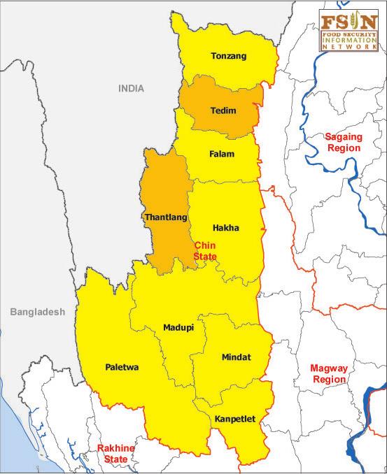 Food Security Monitoring Bulletin: Pre Monsoon 2013 DRY ZONE Townships monitored throughout the Dry Zone were largely classified as moderately food insecure, though Pauk, Pakokku, Chauk, Yenganyaung