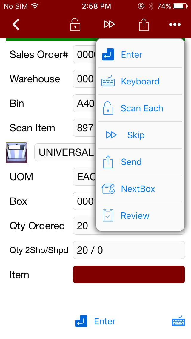 Item Entry Prompt Scan or key in Items codes. You must press the Next Box button at the Item prompt before entering the Item.