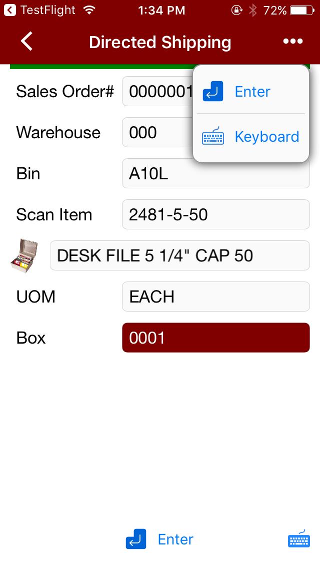 Box Prompt: the box field can be touched to change the box number to a lower box number.