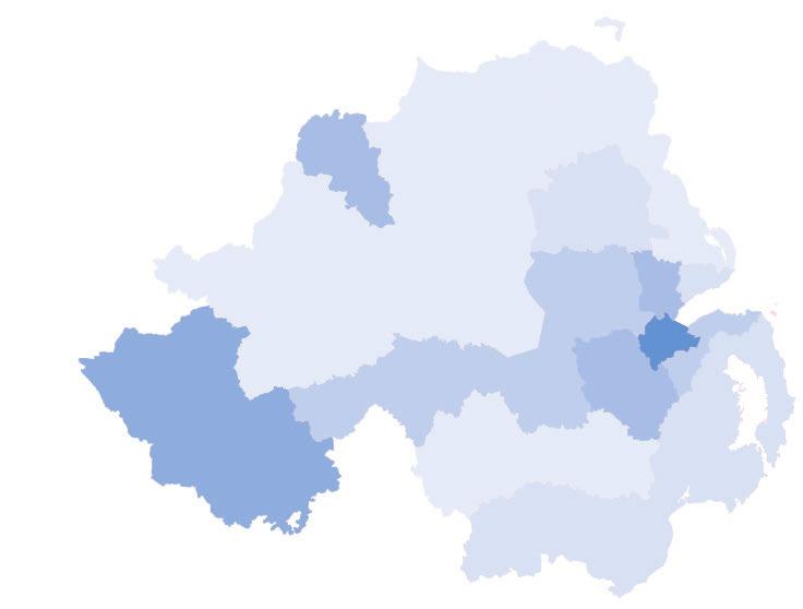 Figure 5-36 also demonstrates the broad geographical spread of the workforce, which lives throughout Northern Ireland but with a particular focus in the East and to a lesser extent the West.