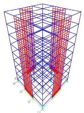 Figure 3. Elevation of building with shear wall Figure 4. 3-D View of building with shear wall III.